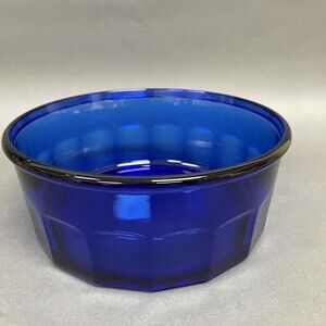 Vegetable Serving Bowl Cobalt Blue Glass Panels Round 9" x 3 3/4"